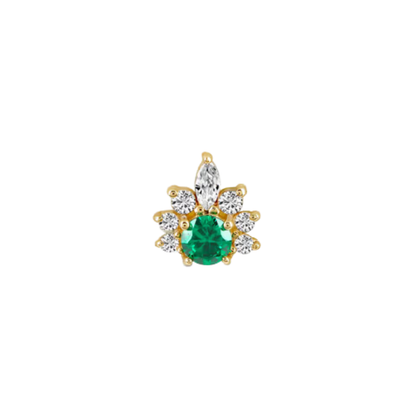 auricle emara end with green cz centre and marquise and round cz halo in 14k yellow or white gold