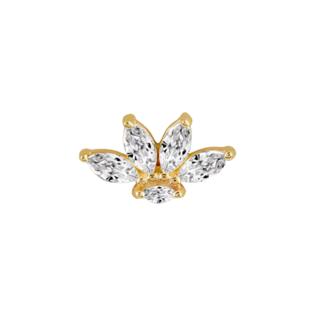 auricle fayra end with five marquise cz in a petal fan in 14k yellow or white gold