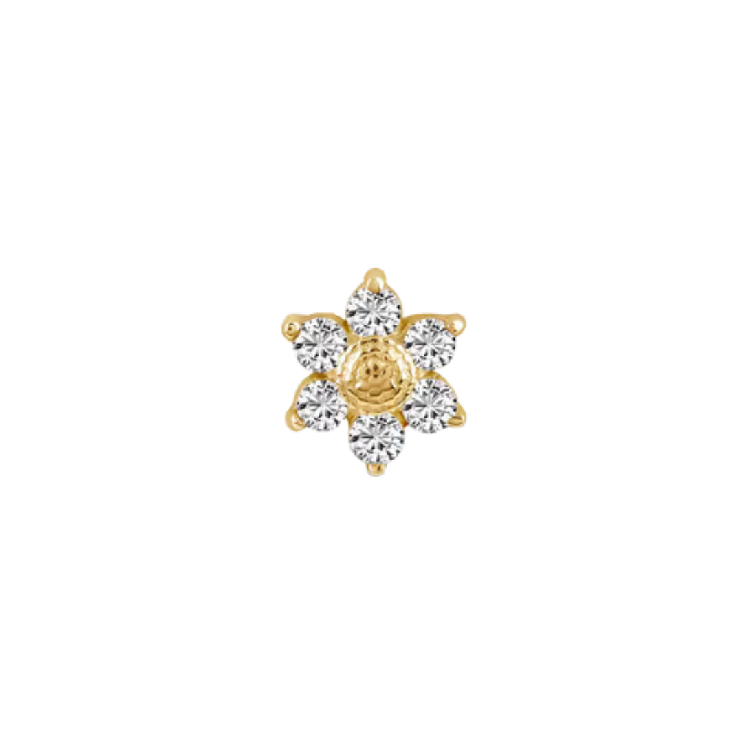 auricle fiore floral end with seven round cz stones in 14k yellow or white gold