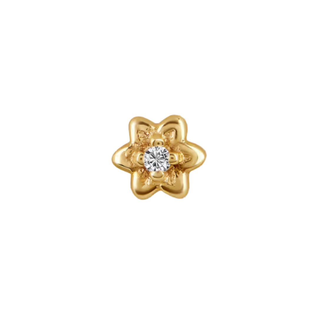 auricle flora flower shaped gold end with central cz in yellow or white gold