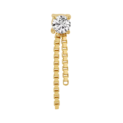 auricle isla round cz end with double box chain drop in yellow or white gold