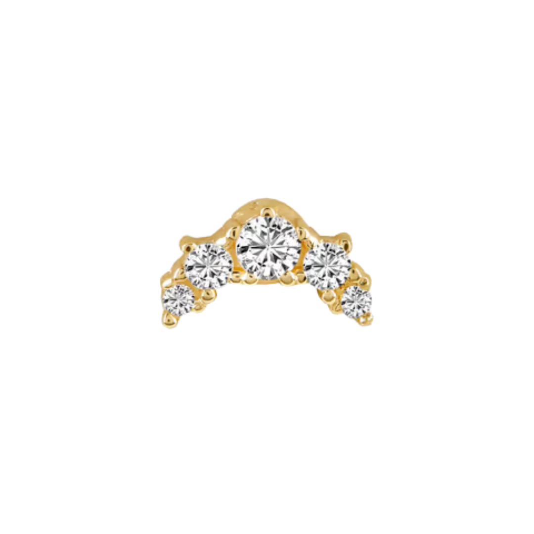 auricle lilya end with curved row of round cz stones in 14k gold for ear piercings