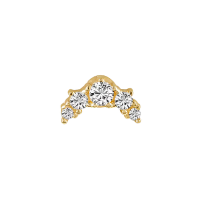 auricle lilya end with curved row of round cz stones in 14k gold for ear piercings