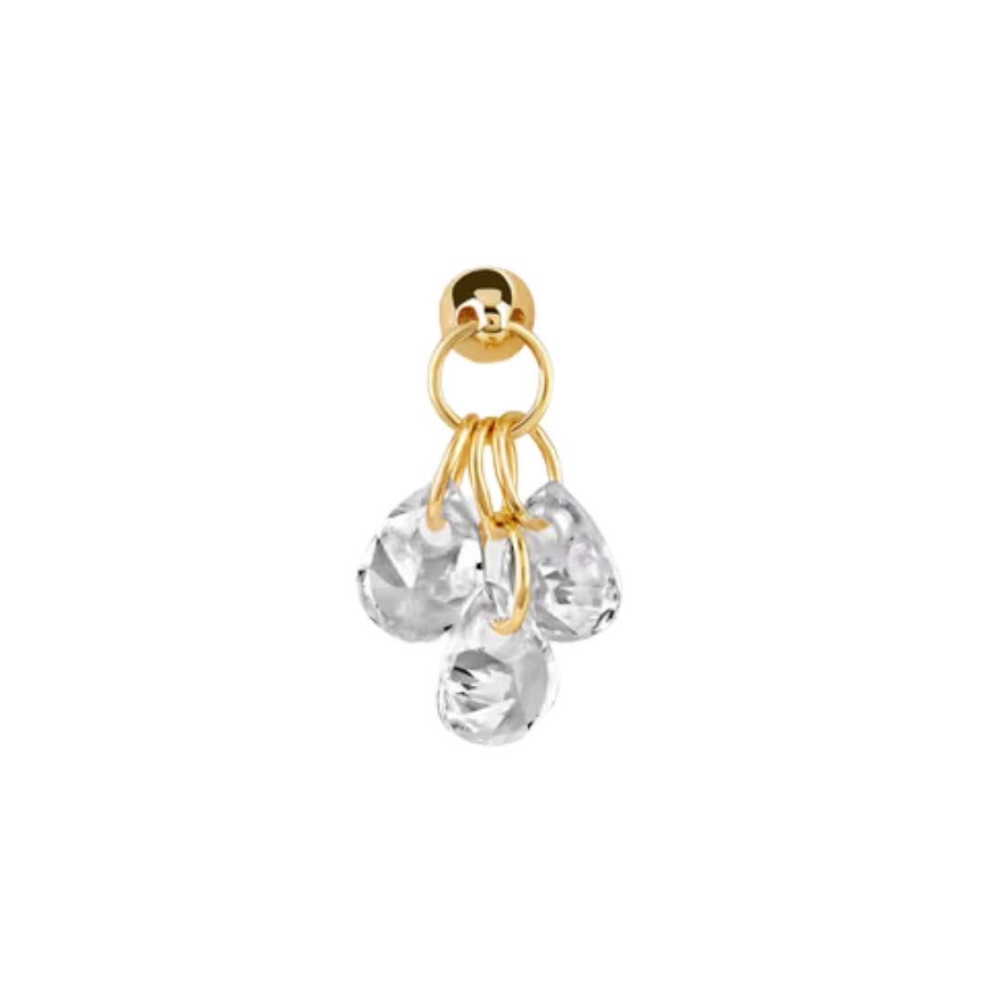 auricle lyrae 14k gold charm with three clear cz droplets