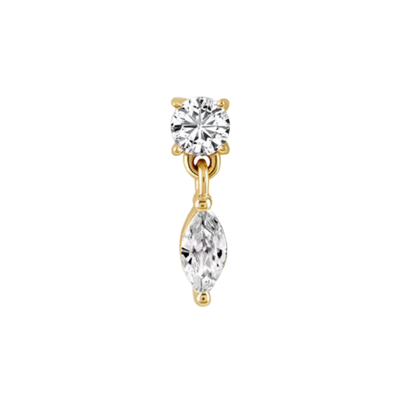 auricle maris 14k gold drop stud with round and marquise cz