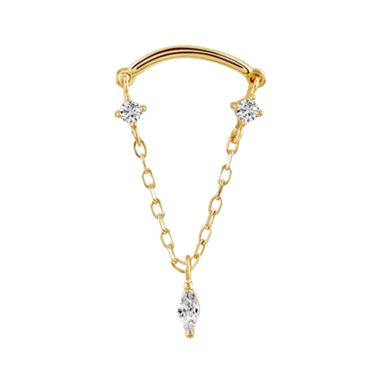 auricle serine 14k gold chained hidden helix charm with cz accents