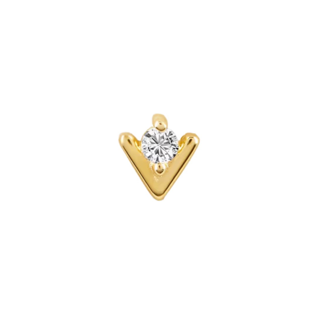 auricle virea v shaped gold stud with round cz centre