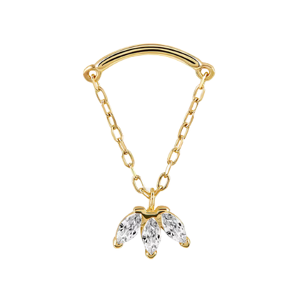 auricle virie chain charm with marquise cz fan and draped chain in 14k yellow or white gold