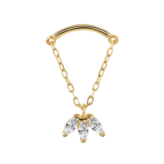 auricle virie chain charm with marquise cz fan and draped chain in 14k yellow or white gold