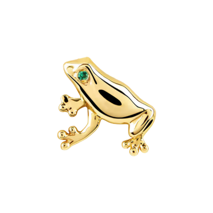 auricle zula frog end with green cz eye in 14k yellow or white gold