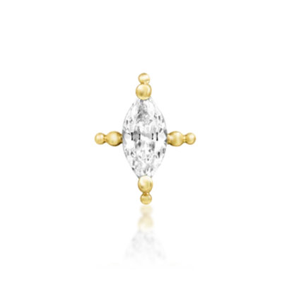 Beaded Marquise gold piercing jewellery with marquise-cut cubic zirconia and delicate bead detailing