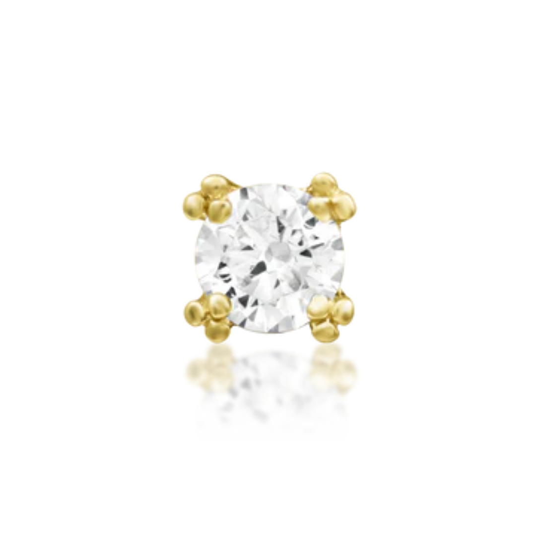 14k gold beaded prong setting with round CZ – luxury body piercing jewellery stud