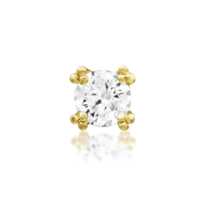14k gold beaded prong setting with round CZ – luxury body piercing jewellery stud