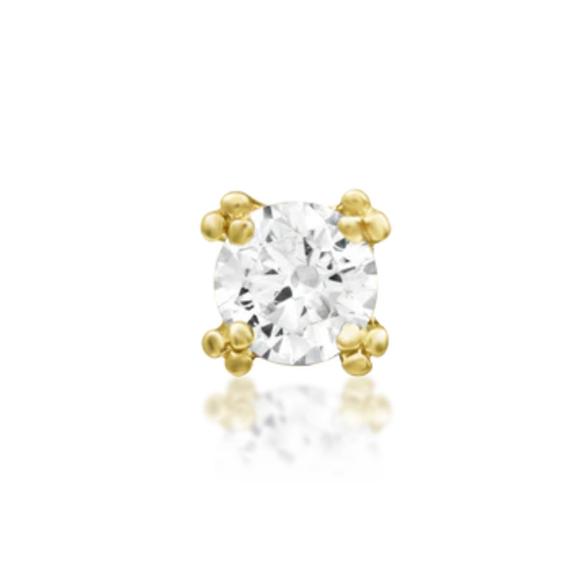 14k gold beaded prong setting with round CZ – luxury body piercing jewellery stud