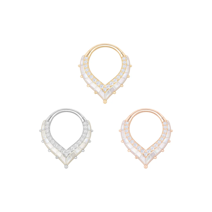 Buddha Jewelry Arise mother of pearl and CZ clicker in 14k gold for daith or septum