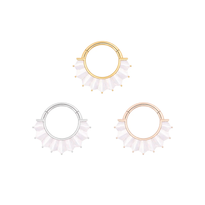 Buddha Jewelry High Tide mother of pearl clicker ring in 14k gold for daith or septum