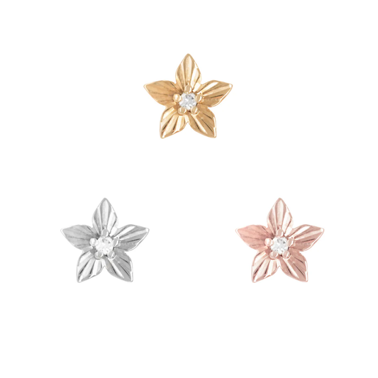 Buddha Jewellery Lula flower threadless end in 14k gold with genuine diamond centre for luxury body piercing
