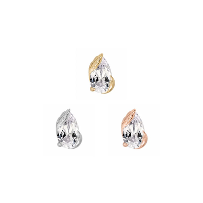 Buddha Jewelry Occasion threadless end with pear cut cubic zirconia in 14k gold