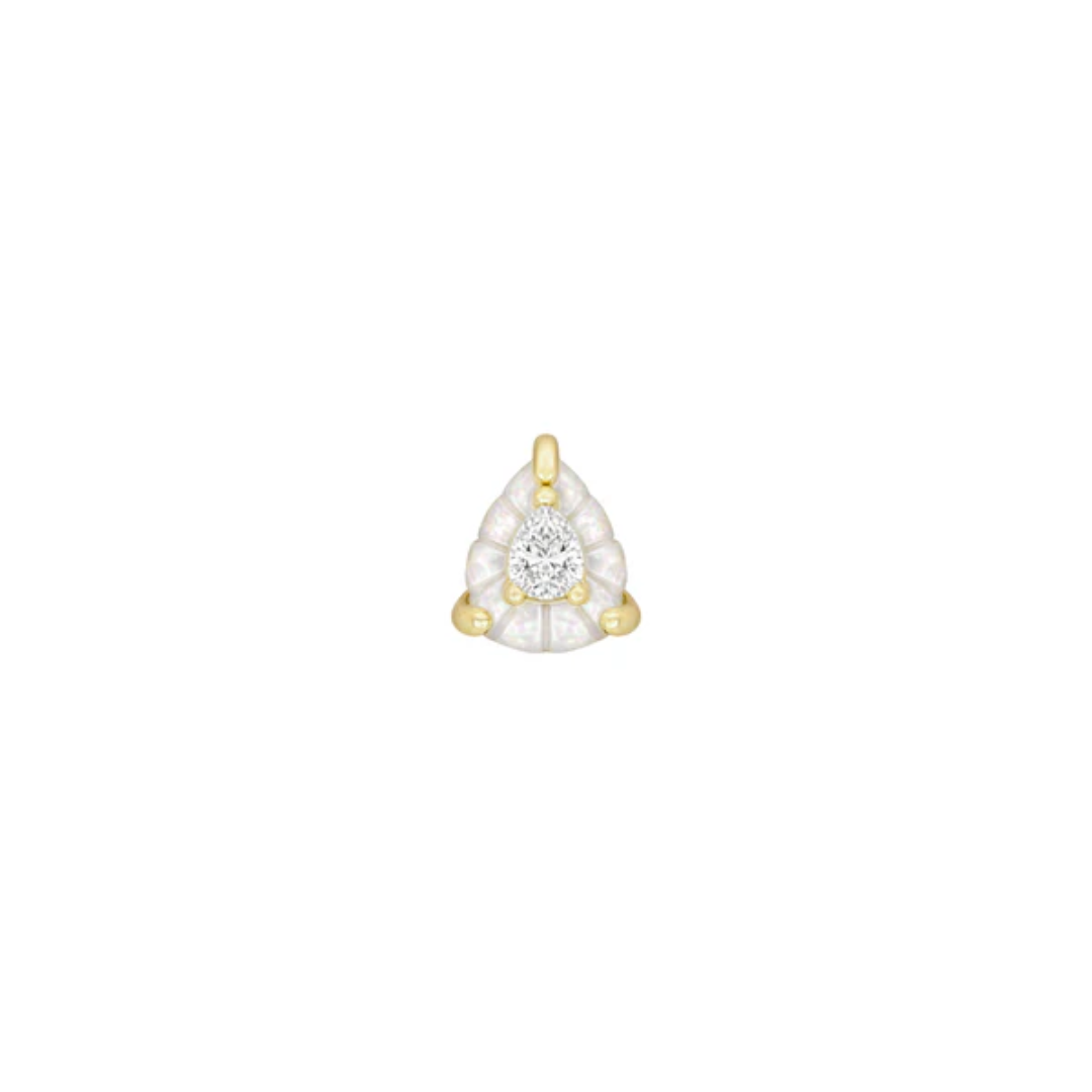 Buddha Jewelry Sintra mother of pearl threadless end with pear CZ centre in 14k gold