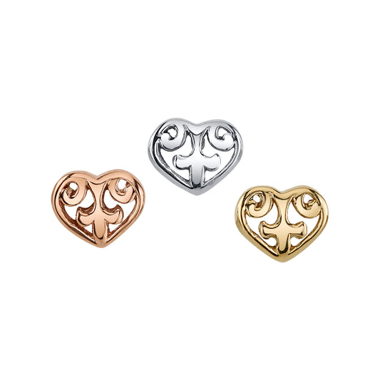 BVLA 14k gold filigree heart body jewellery ends in yellow, white, and rose gold, luxury high-end piercing accessories for helix, conch, and lobe piercings