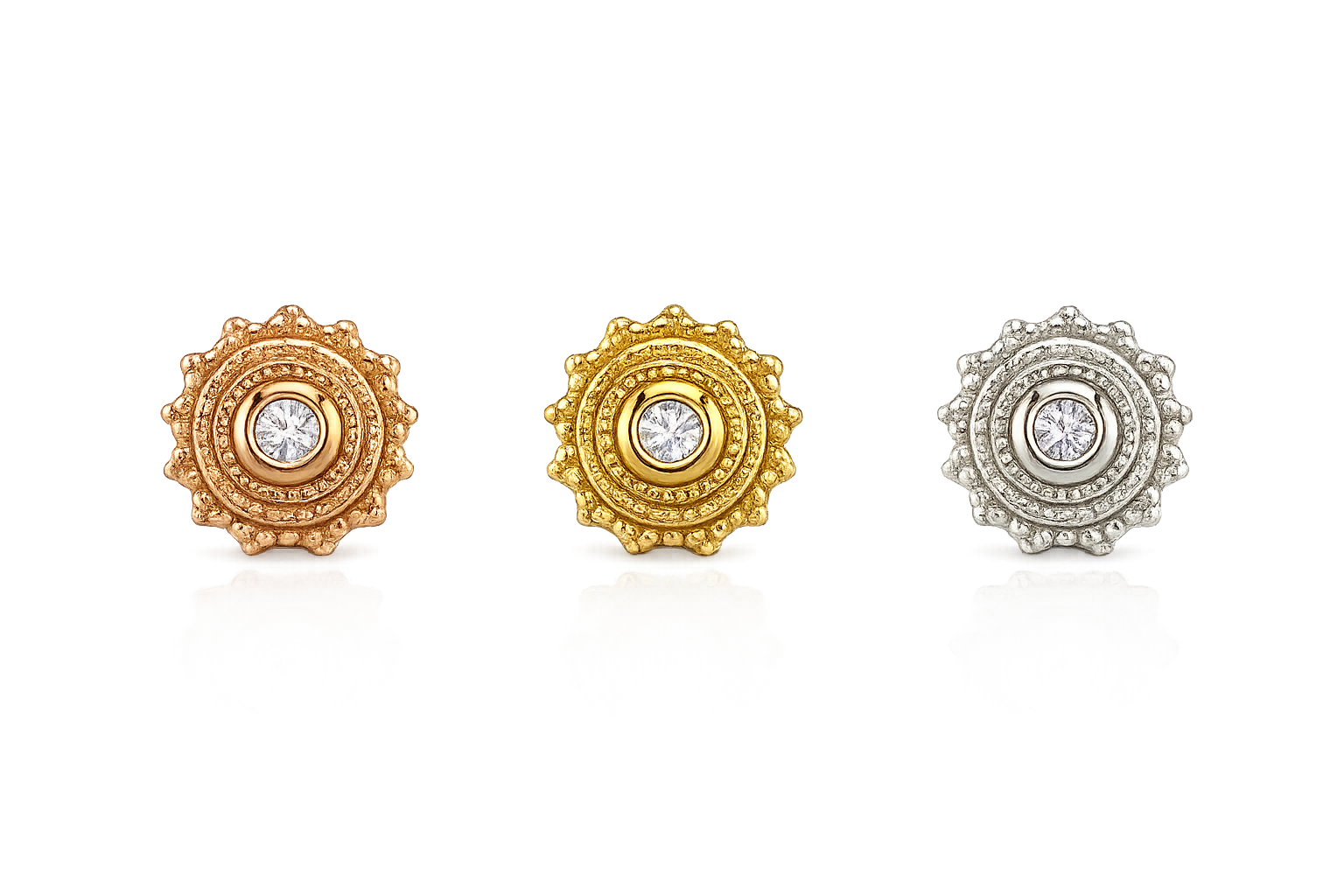 bvla afghan 6mm round gold threadless end with 1.5mm white diamond centre