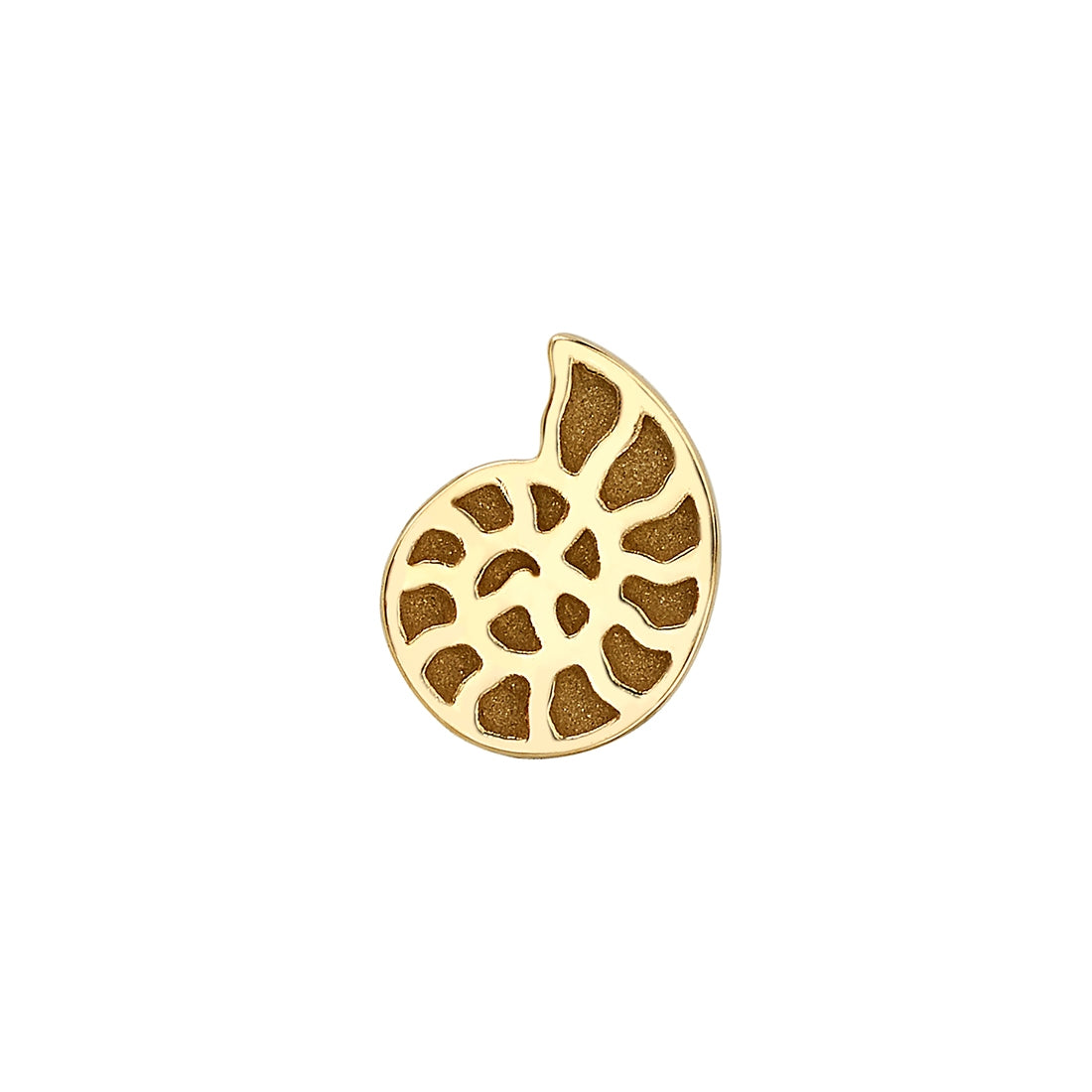 BVLA Ammonite end in 14k yellow gold with a spiral fossil-inspired design and textured detailing.