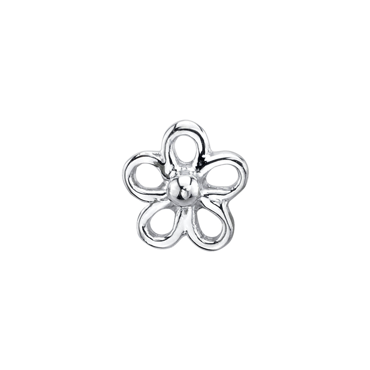 BVLA Loopy Daisy end in 14k white gold featuring a five-petal open flower design with a polished central bead, photographed on a white background.