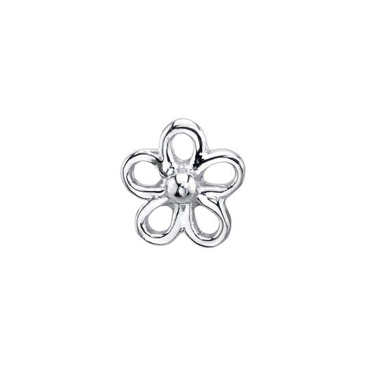 BVLA Loopy Daisy end in 14k white gold featuring a five-petal open flower design with a polished central bead, photographed on a white background.
