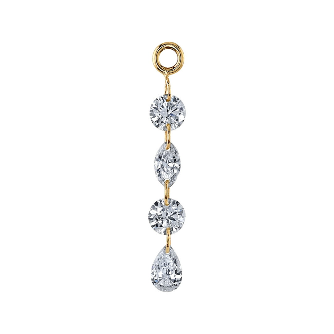 BVLA Morana charm in 14k gold with drilled VS diamonds in round, marquise, and pear cuts.