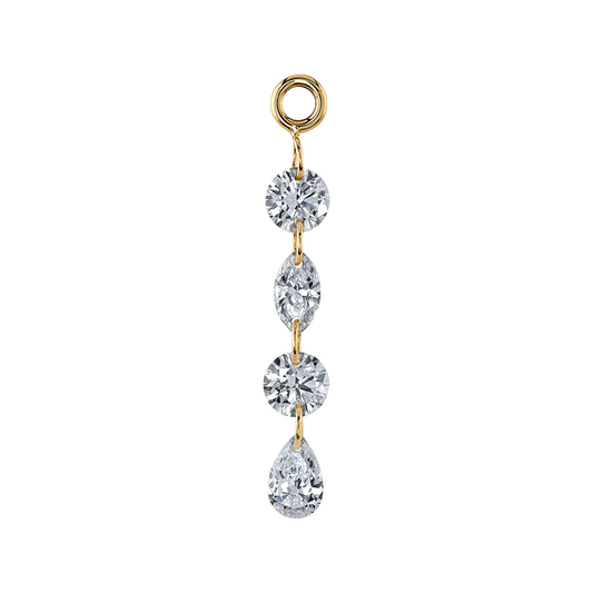 BVLA Morana charm in 14k gold with drilled VS diamonds in round, marquise, and pear cuts.