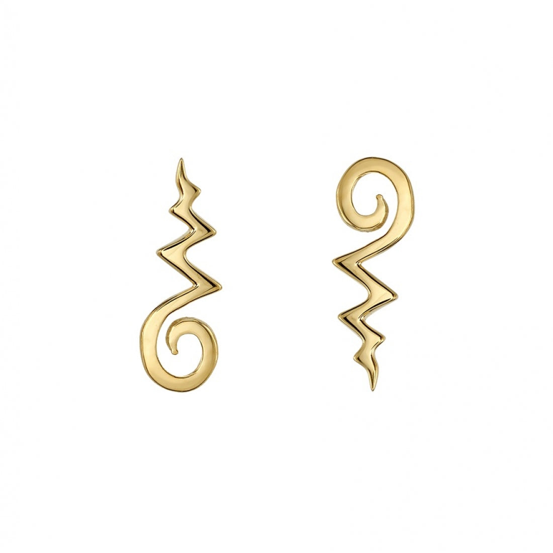 BVLA Unalome end in 14k gold with a flowing symbolic design, available in yellow, white, and rose gold.