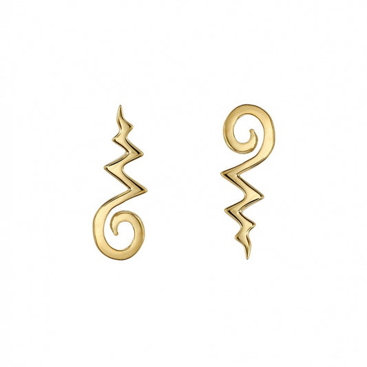 BVLA Unalome end in 14k gold with a flowing symbolic design, available in yellow, white, and rose gold.