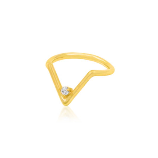 Junipurr gold chevron seam ring with clear CZ stone for daith, septum, and cartilage piercings