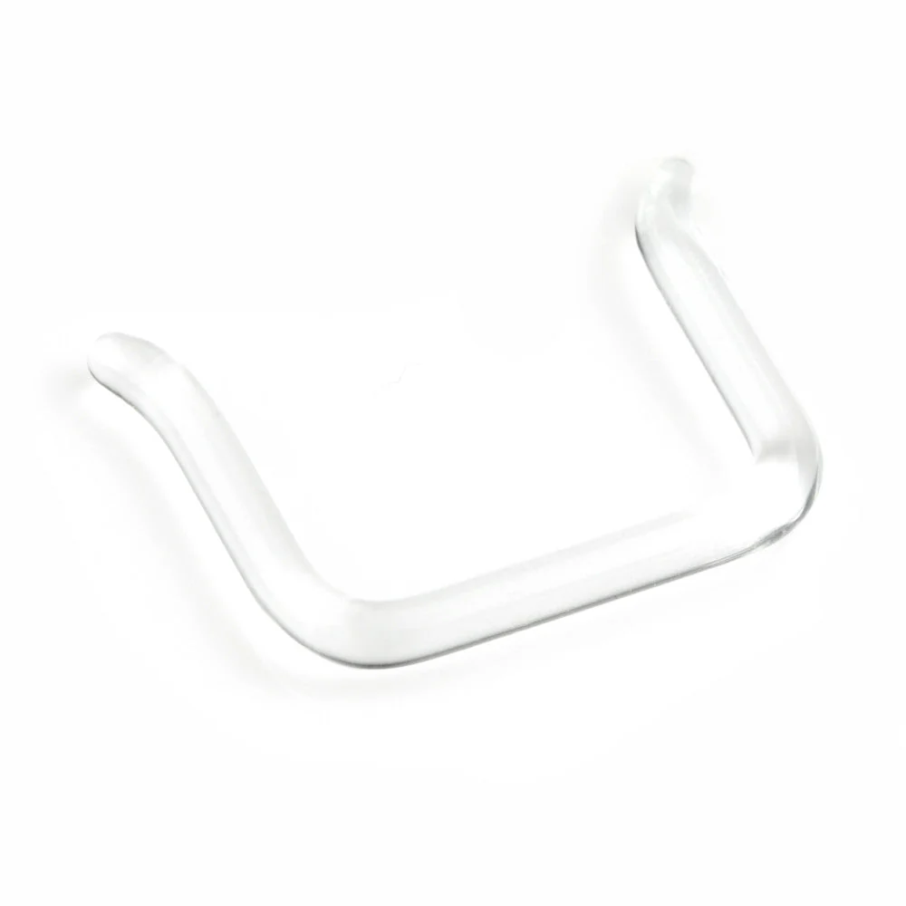 Clear U shaped borosilicate glass septum retainer with smooth curved ends designed for discreet wear inside the nose