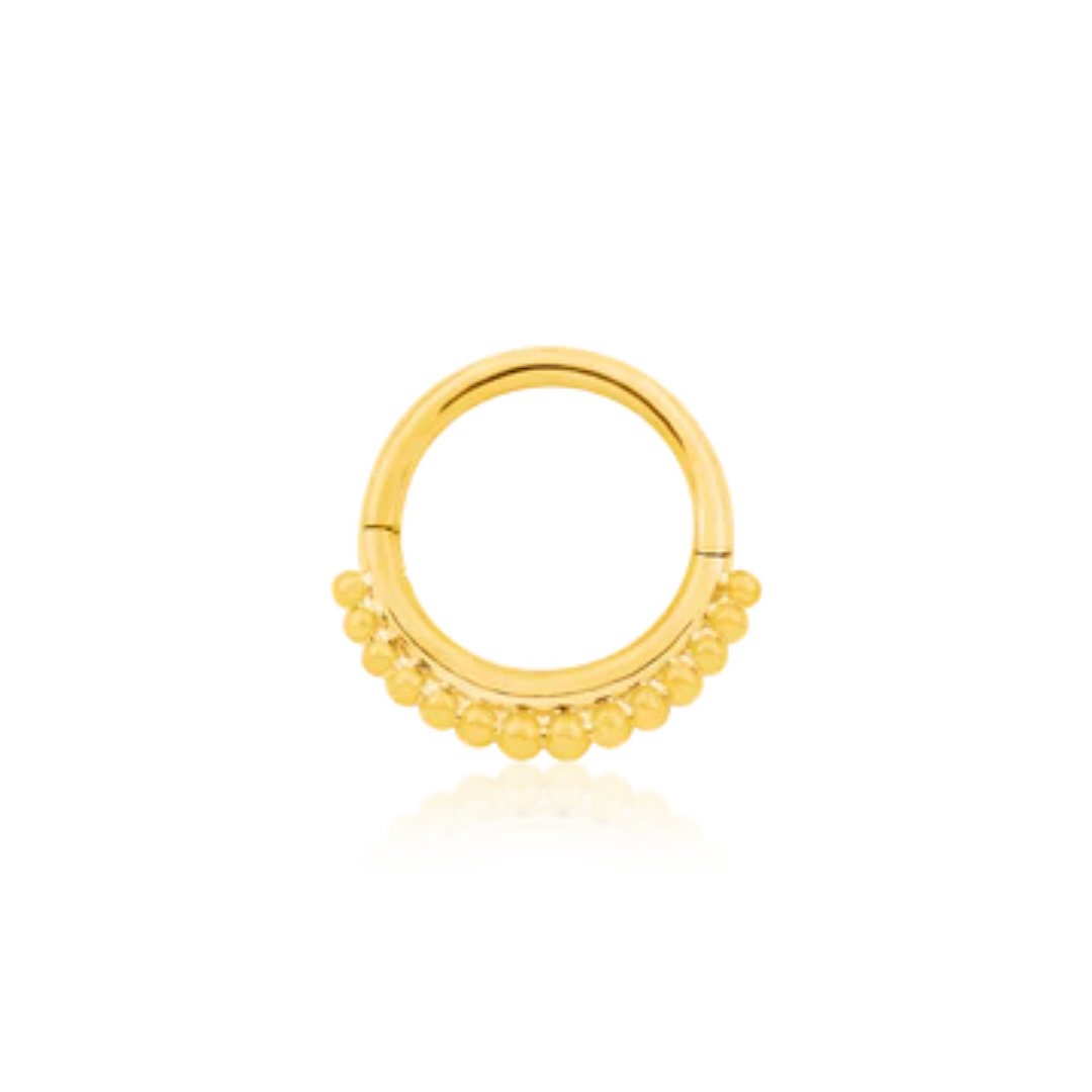 Junipurr gold beaded clicker ring for septum and daith piercings