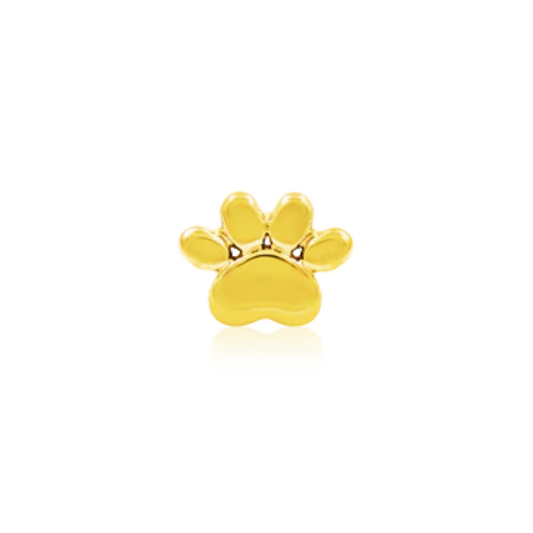 14k gold dog paw piercing end with a polished finish and four raised toe details.