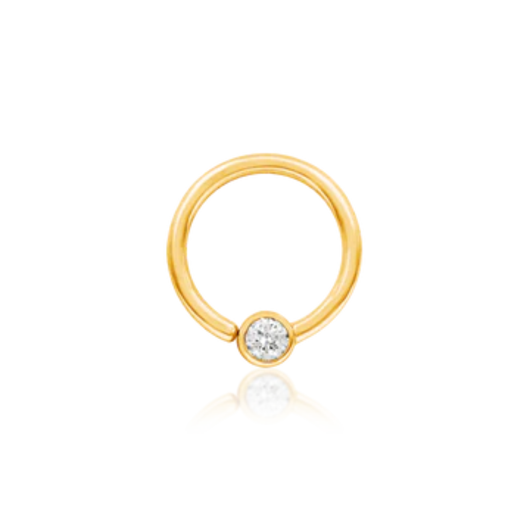 14k gold ring with fixed CZ stone for piercings