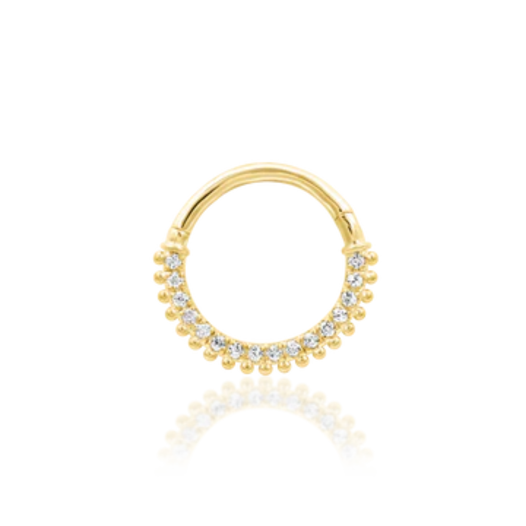 14k gold Mimi clicker ring with CZ accents for piercings