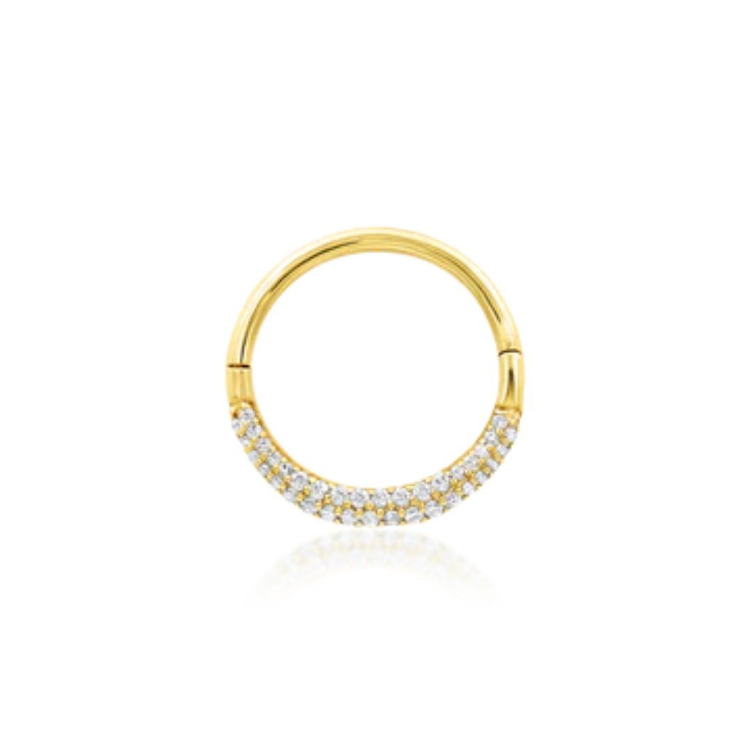 14k gold Opulence clicker ring with pavé CZ stones for luxury piercings