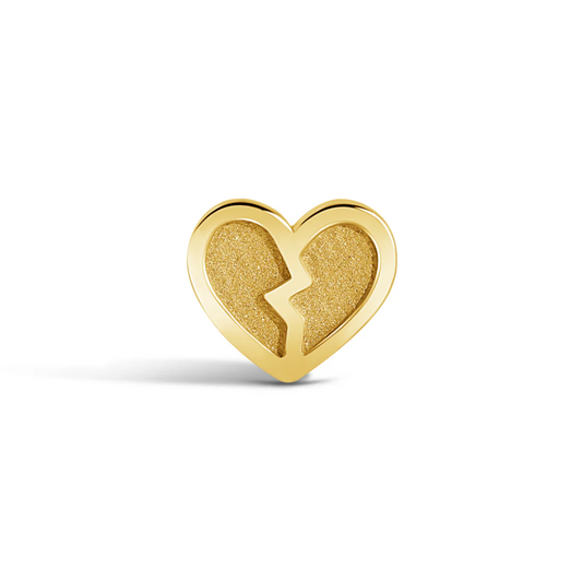 gold norvoch broken heart piercing end with a textured inner surface and polished outline