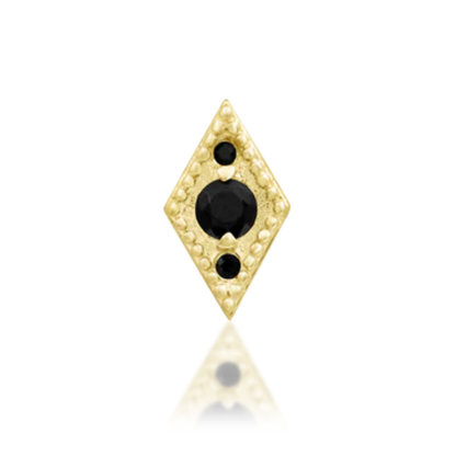 Gold threadless end with black CZ stones in diamond shape for piercings