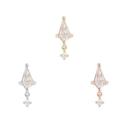It’s All Happening threadless end with CZ dangle in 14ct gold – elegant drop piercing jewellery UK