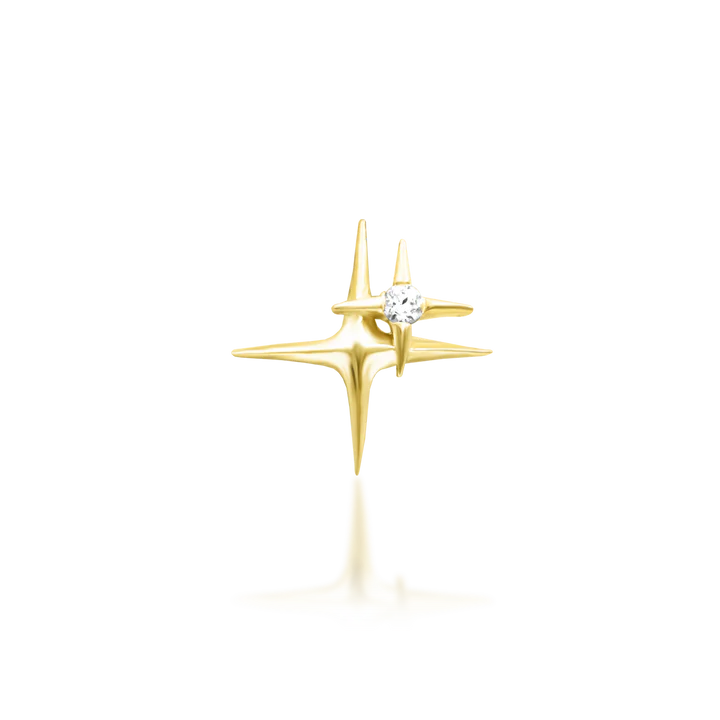 11:11 starburst threadless end with white CZ in yellow, white or rose gold