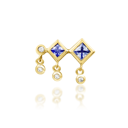 Junipurr Adimu threadless end with blue cubic zirconia squares and triple dangle accents