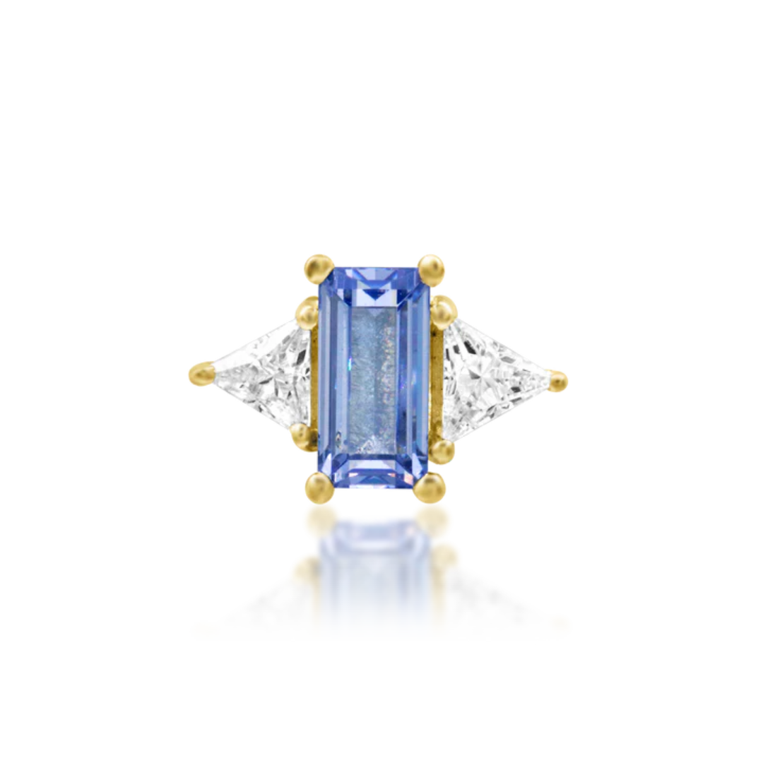 Junipurr Ahadi threadless end with emerald cut blue cubic zirconia and triangular accent stones