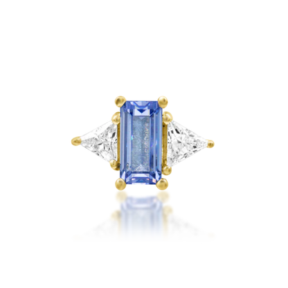 Junipurr Ahadi threadless end with emerald cut blue cubic zirconia and triangular accent stones