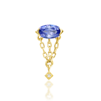 Junipurr Akina threadless end with oval blue cubic zirconia and triple chain dangle charm