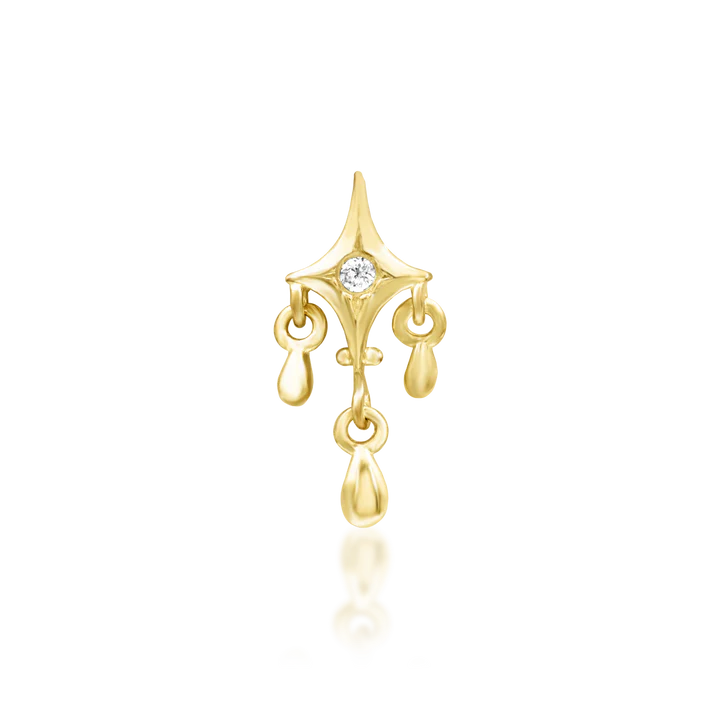 junipurr antoinette threadless end with round cubic zirconia and triple gold drop detail