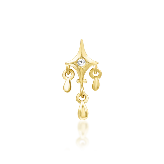 junipurr antoinette threadless end with round cubic zirconia and triple gold drop detail