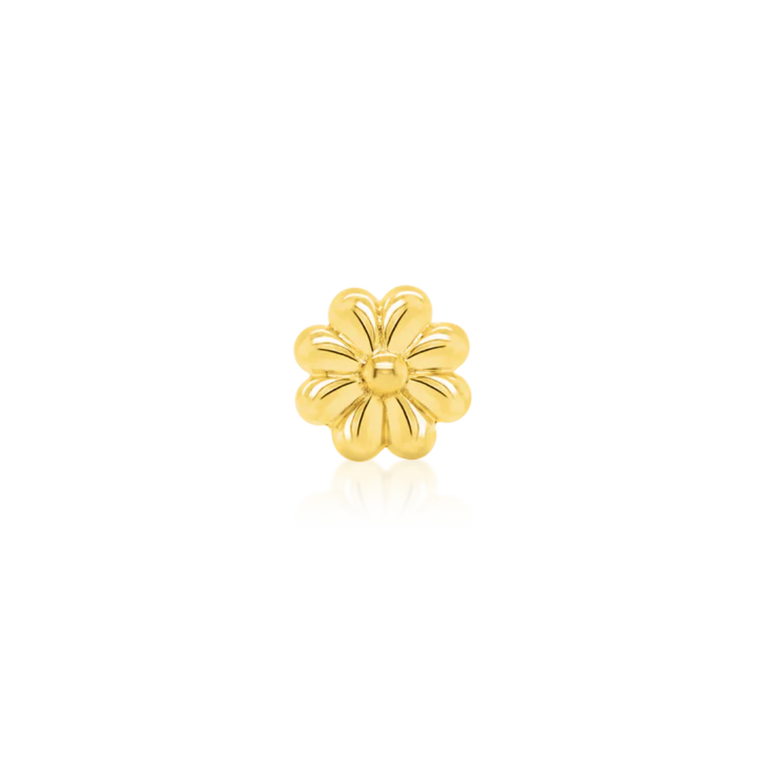 polished gold floral threadless end with rounded petals and domed centre